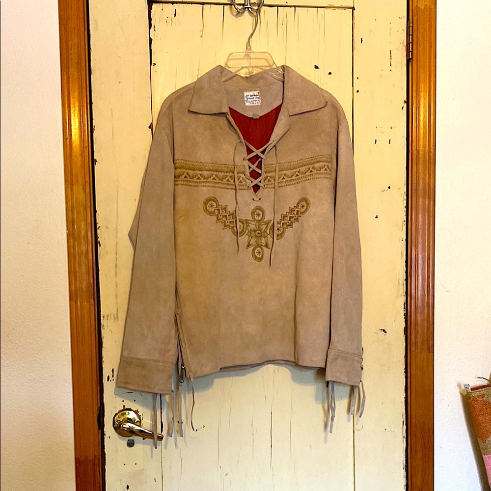 Tan Suede Lace-Up Jacket with Detailing